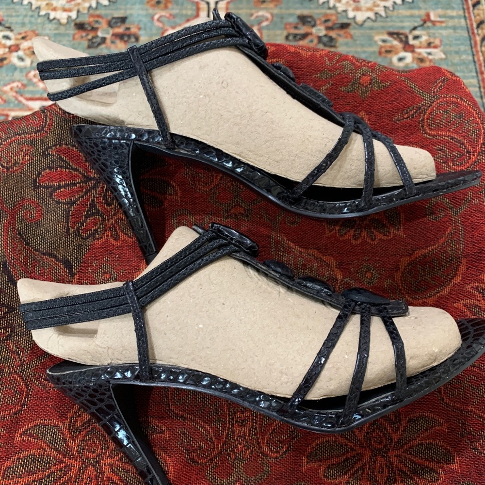 Sexy Strappy Black Bejeweled Stilleto Heels